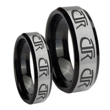 His Hers Multiple CTR Beveled Brush Black 2 Tone Tungsten Wedding Ring Set