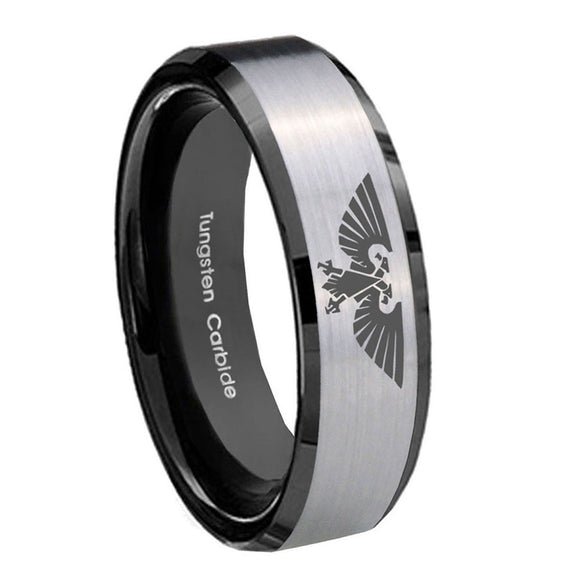 10mm-Aquila-Beveled-Edges-Brushed-Silver-Black-Tungsten-Carbide-Mens-Bands-Ring