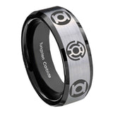 8mm Blue Green Lantern Beveled Edge Black Silver Engraved Rings For Him