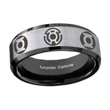 5, 8mm Blue Green Lantern Beveled Edge Black Silver Engraved Rings For Him