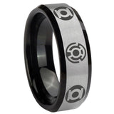 8mm Blue Green Lantern Beveled Edge Black Silver Engraved Rings For Him