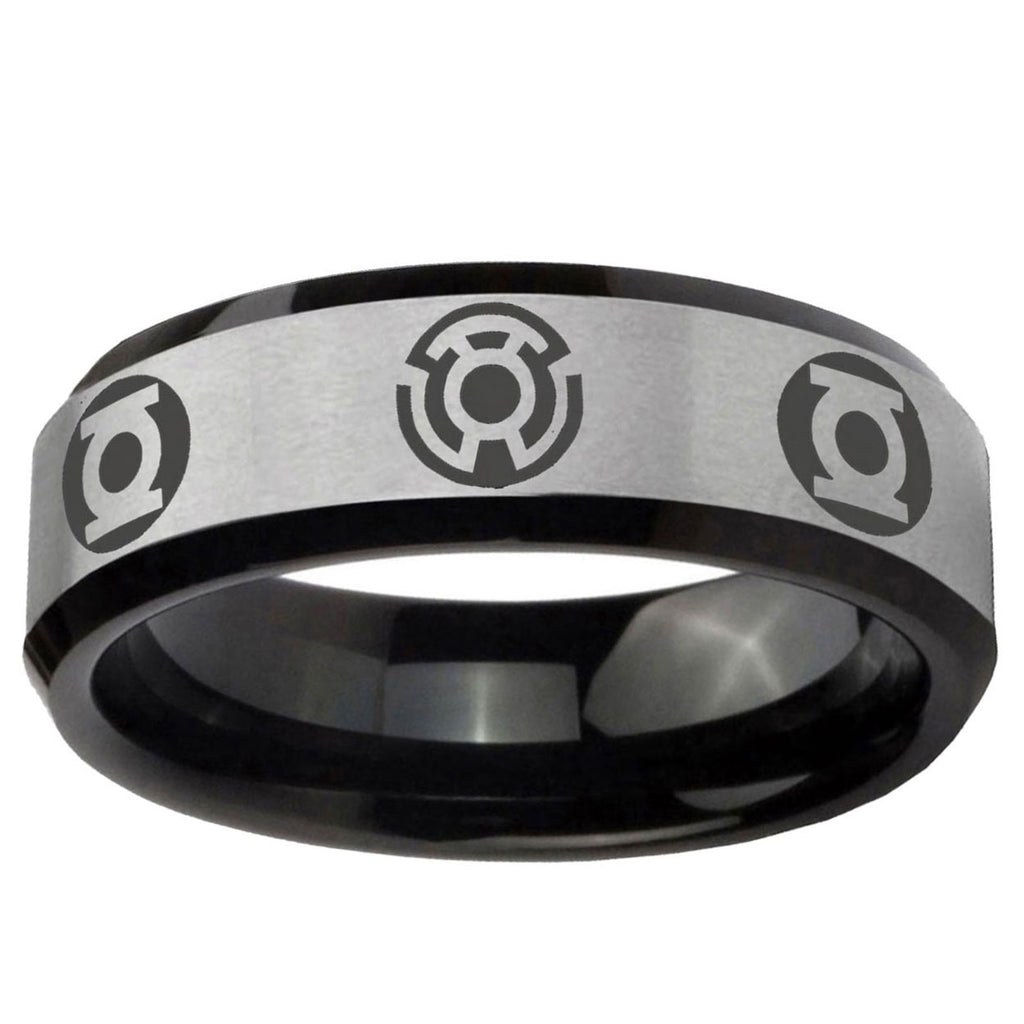 5mm Blue Green Lantern Two-Tone Beveled Gray Black Tungsten Wedding Ring