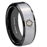 8mm Supernatural Beveled Edge Black Silver Tungsten Carbide Wedding Bands