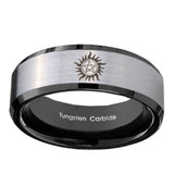 5, 8mm Supernatural Beveled Edge Black Silver Tungsten Carbide Wedding Bands