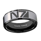 10mm-N7-Design-Beveled-Brushed-Silver-Black-Tungsten-Custom-Mens-Ring