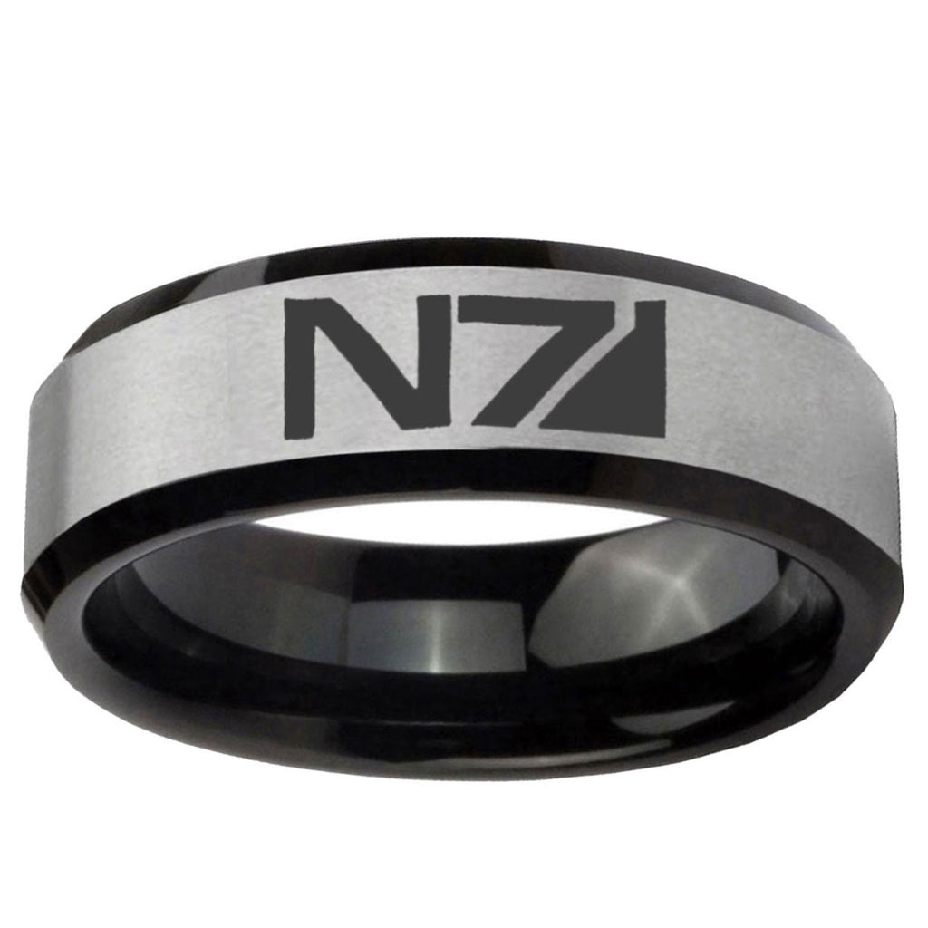 5mm N7 Design Two-Tone Beveled Gray Black Tungsten Wedding Ring