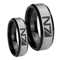 N7 Design Beveled Brush Black 2 Tone Tungsten Bridal Set Rings
