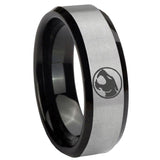 10mm Thundercat Beveled Brushed Silver Black Tungsten Mens Engagement Ring