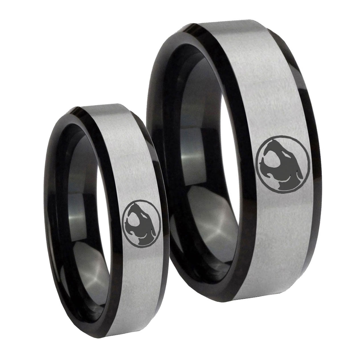 Thundercat Beveled Edges Brush Black 2 Tone Tungsten His And Hers Ring