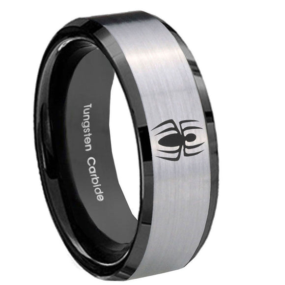 8mm-Spiderman-Beveled-Edges-Brush-Black-2-Tone-Tungsten-Men's-Engagement-Ring