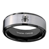 10mm-Spiderman-Beveled-Edges-Brushed-Silver-Black-Tungsten-Mens-Wedding-Band