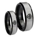 OffspRing Beveled Brush Black 2 Tone Tungsten Bridal Ring Sets