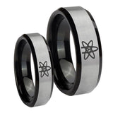 His Hers American Atheist Beveled Brush Black 2 Tone Tungsten Mens Ring Set