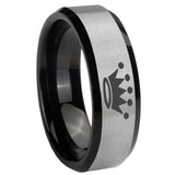 His Hers Crown Beveled Edges Brush Black 2 Tone Tungsten Men's Bands Ring Set