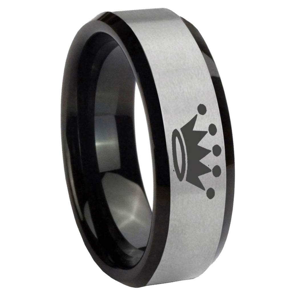 10mm Crown Beveled Edges Brushed Silver Black Tungsten Custom Ring for Men