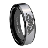 10mm-Flamed-Cross-Beveled-Brushed-Silver-Black-Tungsten-Wedding-Bands-Ring