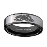10mm-Flamed-Cross-Beveled-Brushed-Silver-Black-Tungsten-Wedding-Bands-Ring