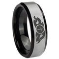 10mm Flamed Cross Beveled Brushed Silver Black Tungsten Wedding Bands Ring