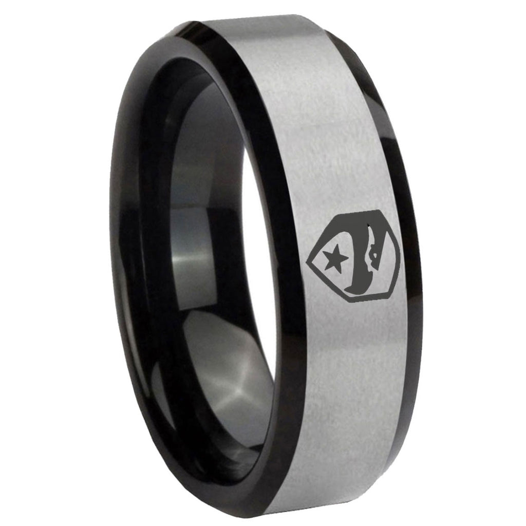 10mm GI Joe Eagle Beveled Brushed Silver Black Tungsten Wedding Engagement Ring