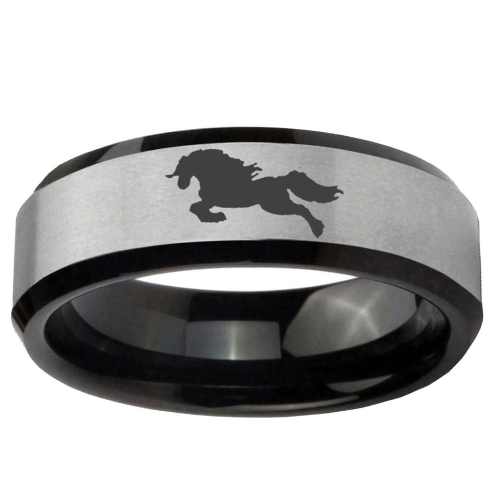 5mm Horse Two-Tone Beveled Gray Black Tungsten Wedding Ring