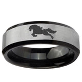 5, 8mm Horse Beveled Edge Brush Black 2 Tone Tungsten Ring