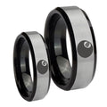 8 Ball Beveled Edges Brush Black 2 Tone Tungsten Bridal Set Rings