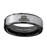 8mm-Claddagh-Design-Beveled-Brush-Black-2-Tone-Tungsten-Men's-Wedding-Ring