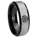 8mm Iron Man Art Two-Tone Beveled Gray Black Tungsten Wedding Ring