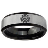 5, 8mm Iron Man Art Reactor Beveled Edge Black Silver Wedding Bands For Him