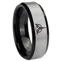 10mm Klingon Beveled Edges Brushed Silver Black Tungsten Mens Engagement Ring