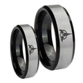 Klingon Beveled Edges Brush Black 2 Tone Tungsten Couples Ring Set