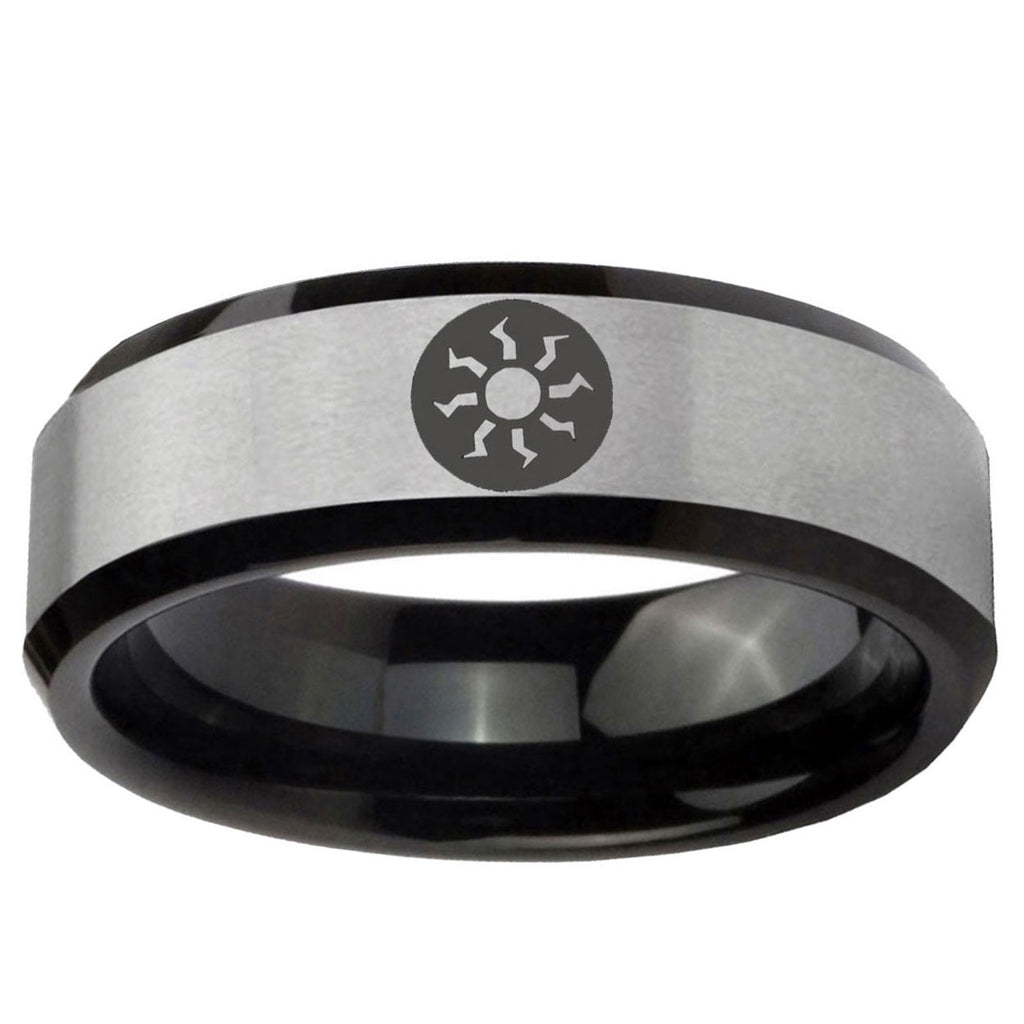 10mm Magic The Gathering Beveled Brushed Silver Black Tungsten Ring