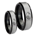Mario Boo Ghost Beveled Brush Black 2 Tone Tungsten Couple Wedding Rings