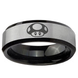 5, 8mm Mario Mushroom Beveled Edge Brush Black 2 Tone Tungsten Ring