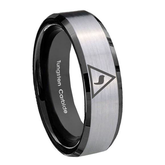 10mm-Masonic-Yod-Beveled-Edges-Brushed-Silver-Black-Tungsten-Carbide-Mens-Ring