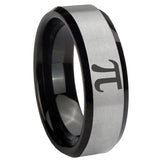 8mm Math Pi Beveled Edges Brush Black 2 Tone Tungsten Carbide Engagement Ring
