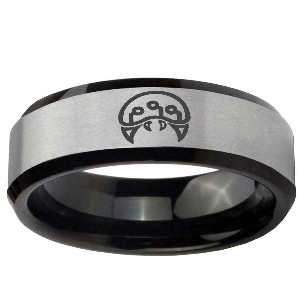 10mm Metroid Beveled Edge Brushed Silver Black Tungsten Mens Promise Ring