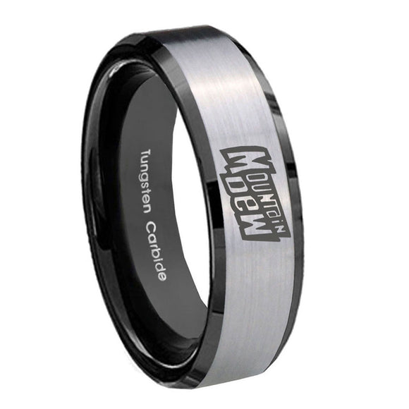 8mm-Mountain-Dew-Beveled-Edges-Brush-Black-2-Tone-Tungsten-Engraved-Ring