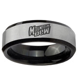 5, 8mm Mountain Dew Beveled Edge Brush Black 2 Tone Tungsten Engraved Ring