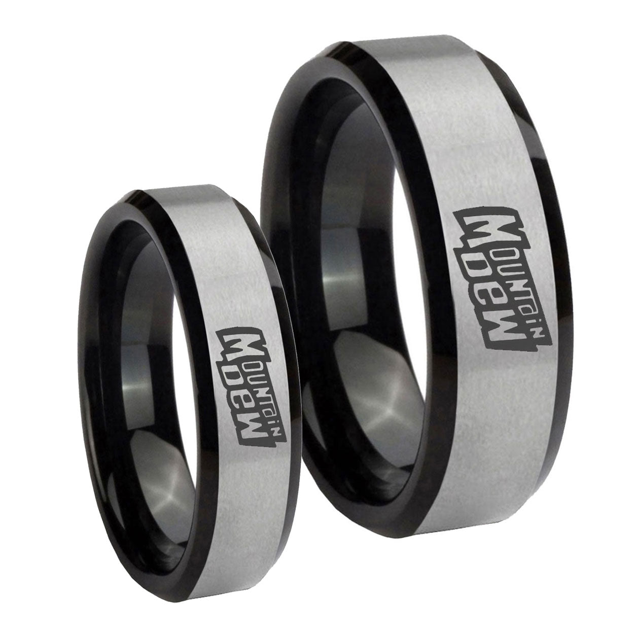 Mountain Dew Beveled Brush Black 2 Tone Tungsten Mens Ring Set