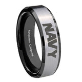 8mm-Navy-Beveled-Edges-Brush-Black-2-Tone-Tungsten-Carbide-Men's-Wedding-Ring