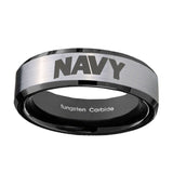 10mm-Navy-Beveled-Edges-Brushed-Silver-Black-Tungsten-Carbide-Anniversary-Ring