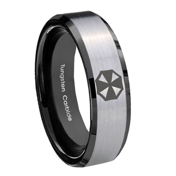 10mm-Resident-Evil-Beveled-Brushed-Silver-Black-Tungsten-Mens-Promise-Ring
