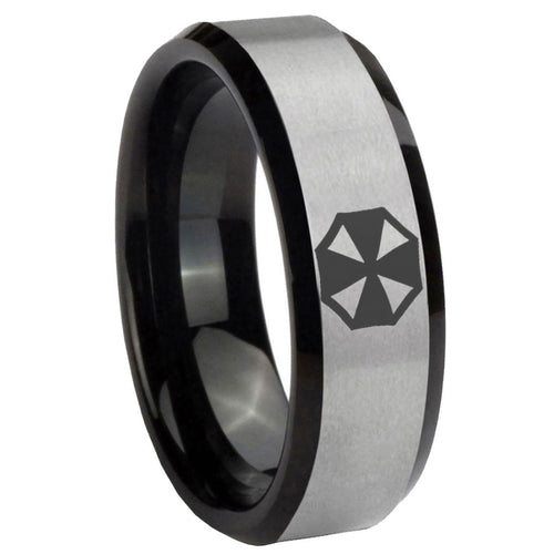 10mm Resident Evil Beveled Brushed Silver Black Tungsten Mens Promise Ring