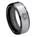 10mm-Lion-Beveled-Brushed-Silver-Black-Tungsten-Custom-Mens-Ring
