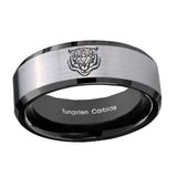 10mm-Lion-Beveled-Brushed-Silver-Black-Tungsten-Custom-Mens-Ring