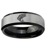 5, 8mm Fishing Beveled Brush Black 2 Tone Tungsten Ring