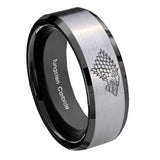 10mm-Game-Of-Thrones-House-Stark-Direwolf-Beveled-Brushed-Silver-Black-Tungsten-Custom-Mens-Ring