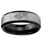 5, 8mm Game Of Thrones House Stark Direwolf Beveled Brush Black 2 Tone Tungsten Ring
