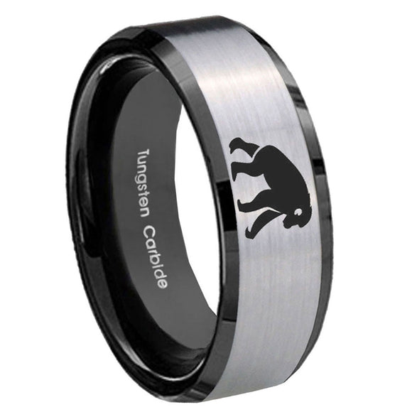 10mm-Chimpanzee-Beveled-Brushed-Silver-Black-Tungsten-Custom-Mens-Ring